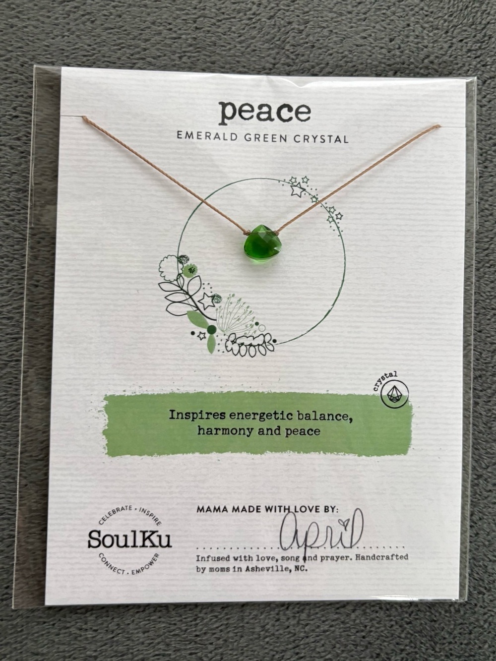 SoulKu Emerald Green Crystal Necklace for Balance & Harmony